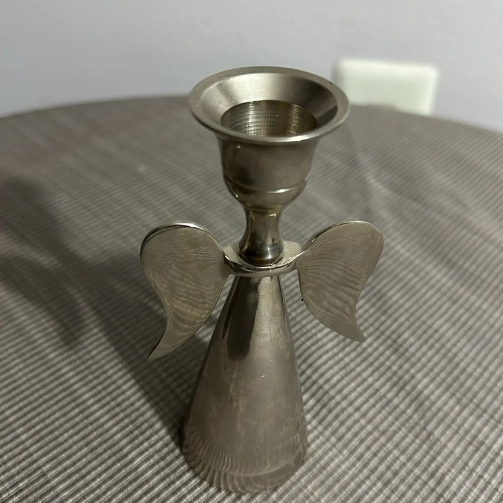 Silver angel taper candle holder 5” tall